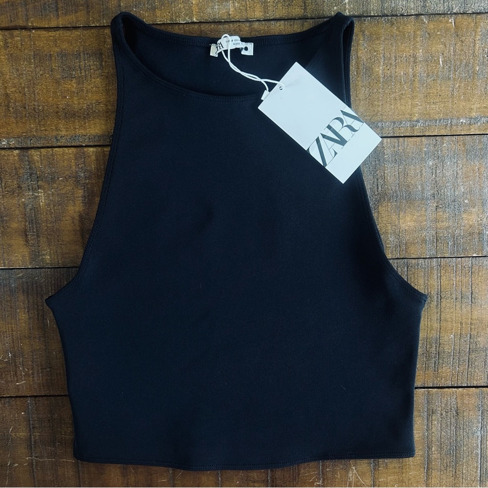 ZARA Black High‎ Neck Cropped Tank Medium